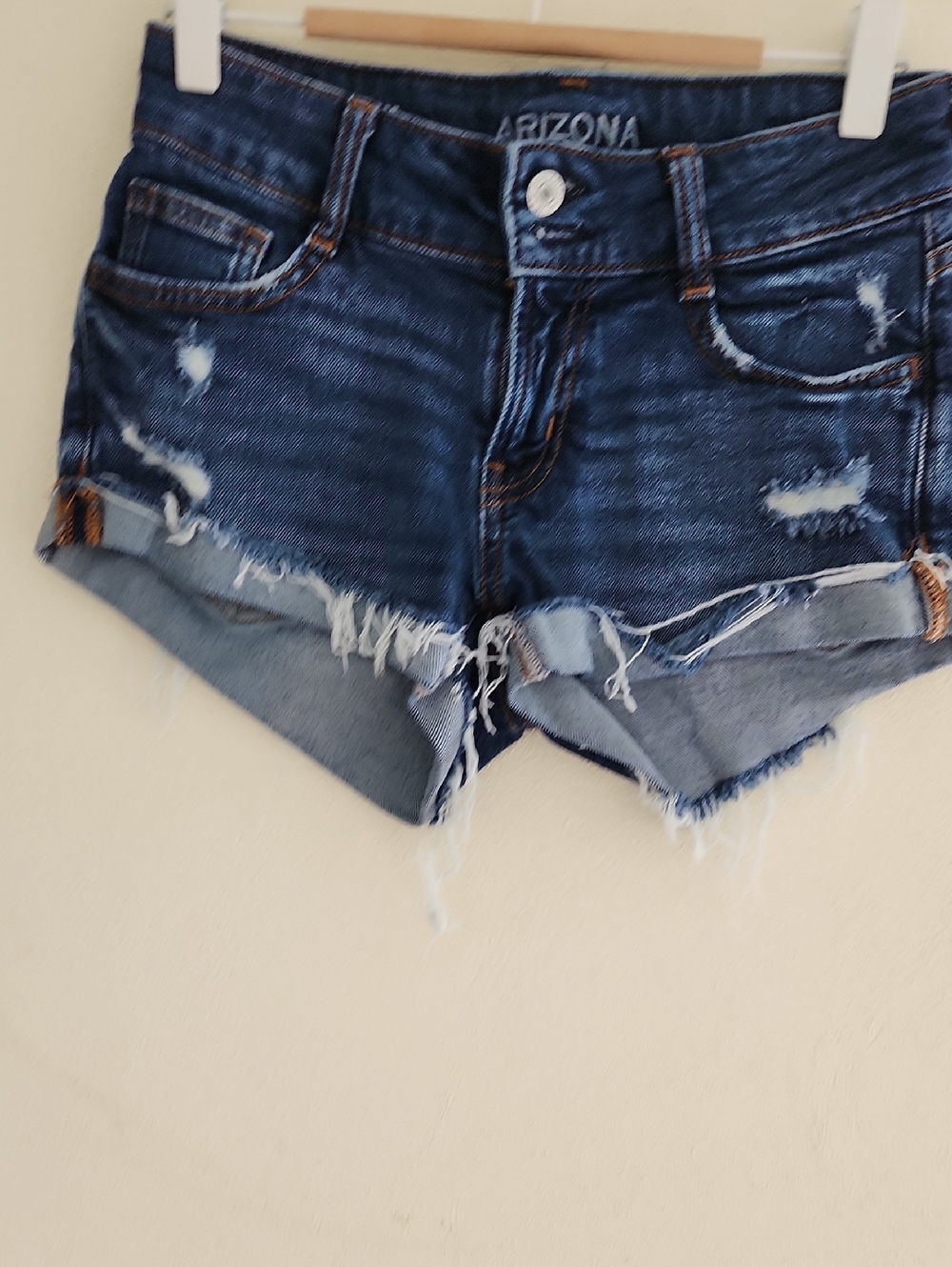 Arizona Jean Company Women's Distressed Dark Blue Denim Cutoff Shorts